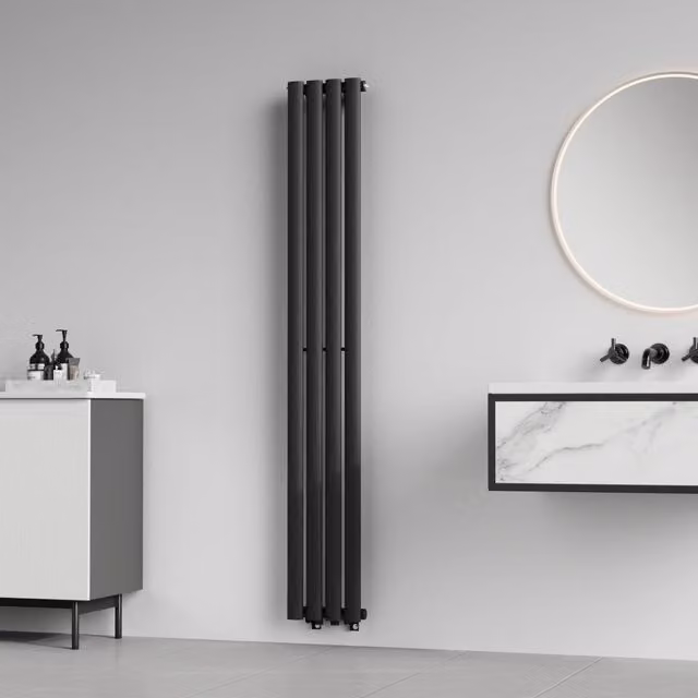 Termosifone a pannello singolo con elementi tubolari in acciaio neu.haus, colore nero, H: 160 cm, L: 24 cm