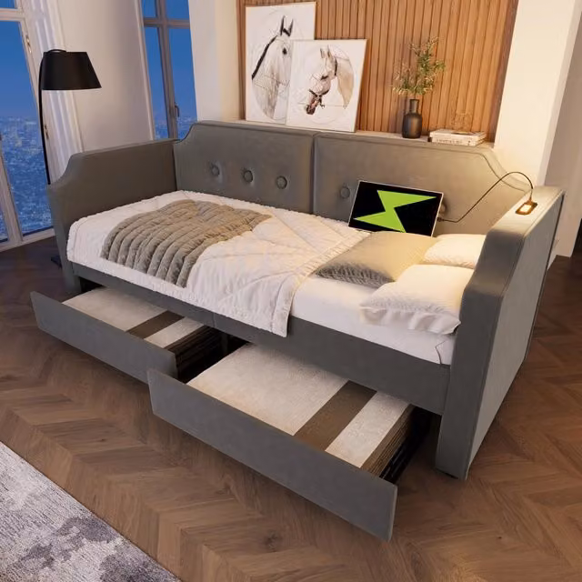 letto imbottito velluto grigio 90 x 200 cm