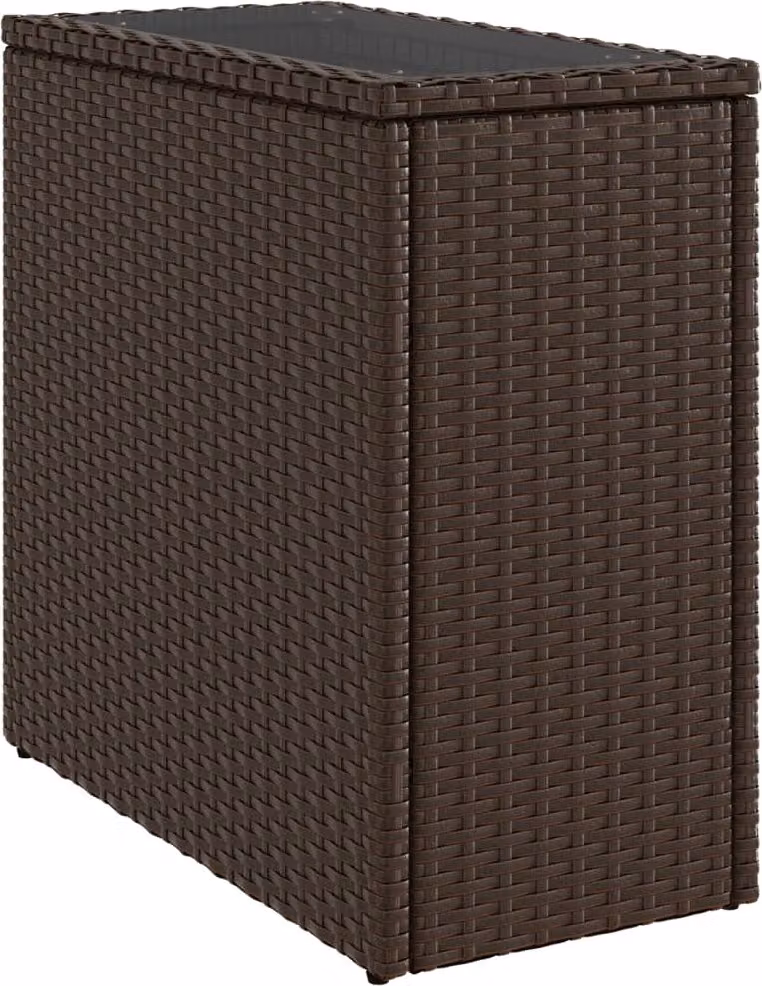 Tavolino Giardino Piano Vetro Marrone 58x27,5x55 cm Polyrattan