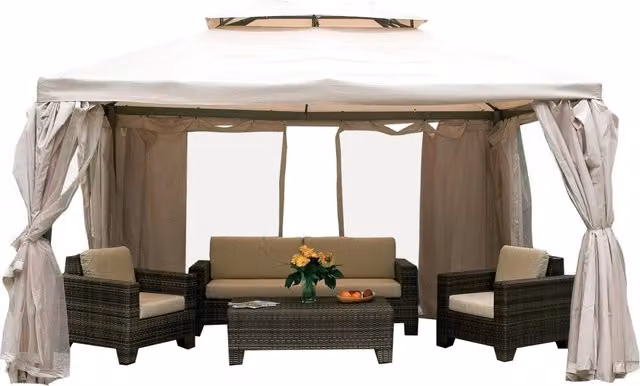 Gazebo da Giardino 3x4 mt in Alluminio con Zanzariera Bauer Ecrù