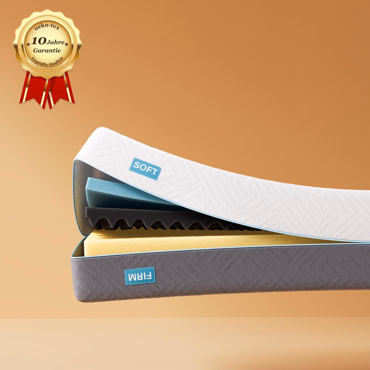 Materasso in schiuma a freddo ergonomico a 7 zone - 21 cm di altezza - 90 x 200 cm - Durezza H3 e H4 - Materasso in memory foam