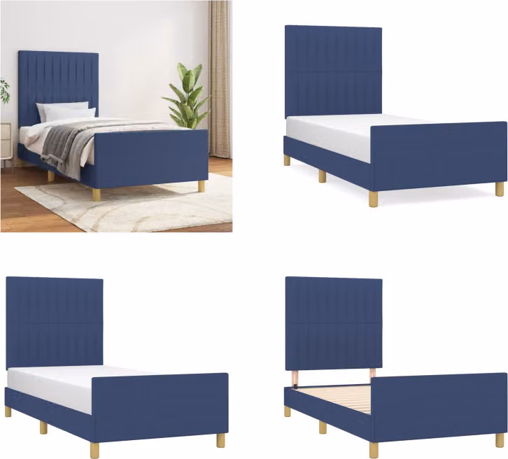 vidaXL Struttura letto con testiera blu 100x200 cm Tessuto - Struttura letto con testiera - Struttura letto con testiera - Struttura letto - Letto con testiera