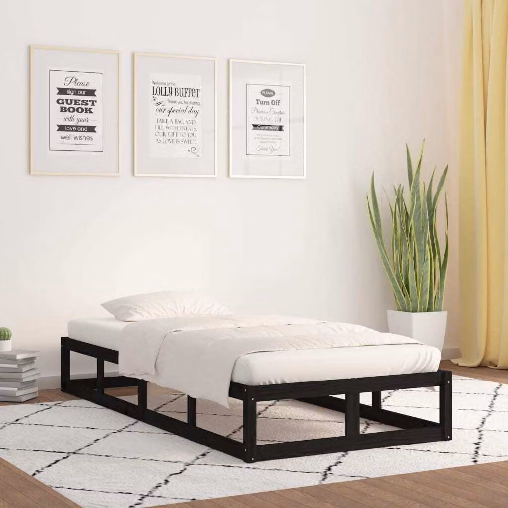 The Living Store Letto in legno massiccio nero 75x190 cm