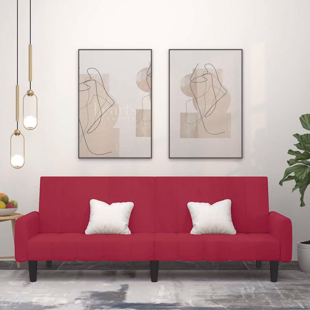 vidaXL Divano Letto Click-Clack Moderno in Velluto Rosso con Struttura in Legno Solido e Poggiatesta Regolabile