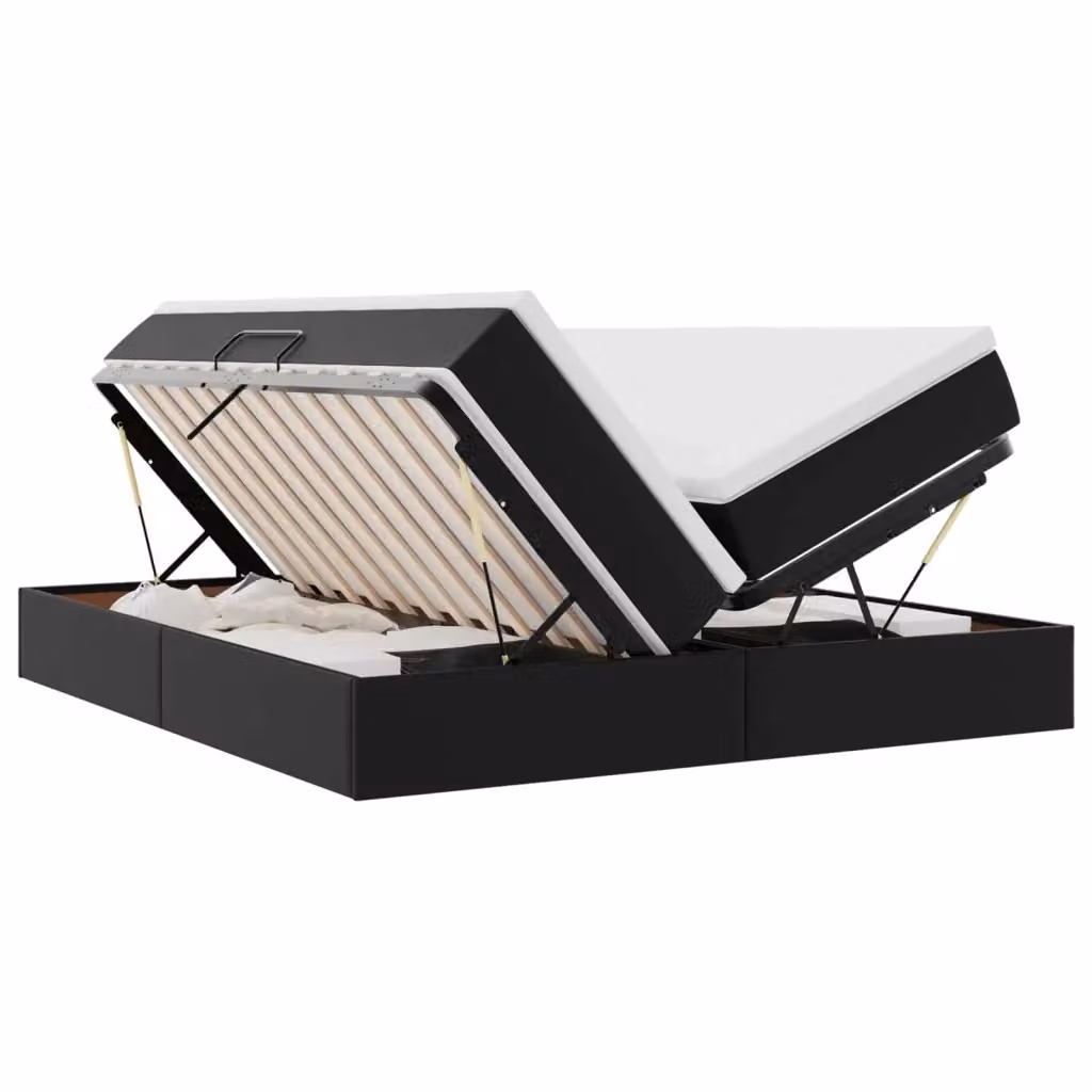 Letto con contenitore e materasso ibrido vidaXL in ecopelle nera L/P/H: 180 x 200 x 280 cm – 2