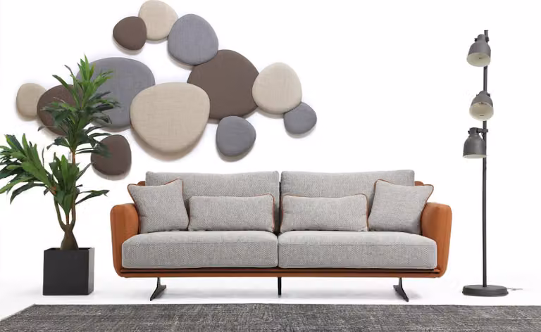 Dreisitzer Sofa 3 Sitzer Stoff Orange Modern Design Wohnzimmer Grau