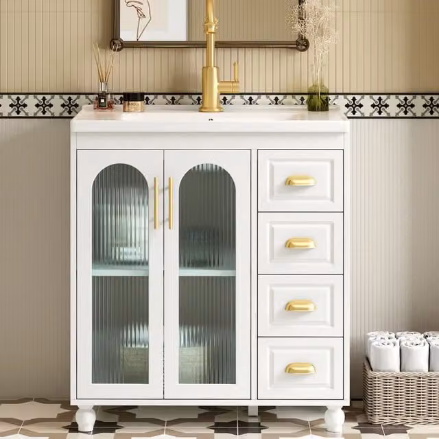Mobile bagno WISHDOR moderno bianco con ante in vetro e cassetti L: 80 cm