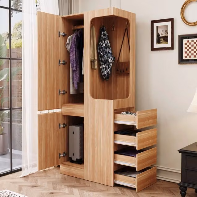 Armadio 70x40x170 cm color legno, in legno, 1 anta e 4 cassetti