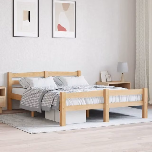 Struttura Letto Design Mania in Legno Massello di Pino con Doghe Fisse, L/P/H: 200 x 120 x 66 cm