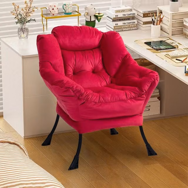 Poltrona Relax MINIMAL in Velluto Rosso con Struttura in Metallo e Tasca Laterale, Stile Moderno – 1