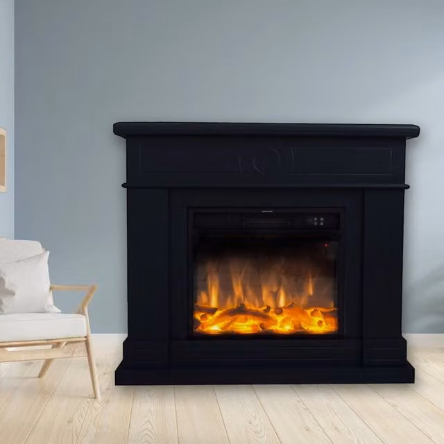 Caminetto Fuego Roberta Negro a Parete Con Cornice Telecomando e Bruciatore 1500w Nero