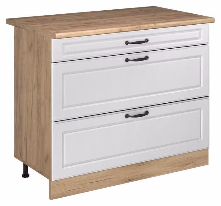Mobiletto base per cucina Vicco R-Line Bianco country/Rovere dorato 100 cm piano di lavoro Rovere dorato, Model 71633