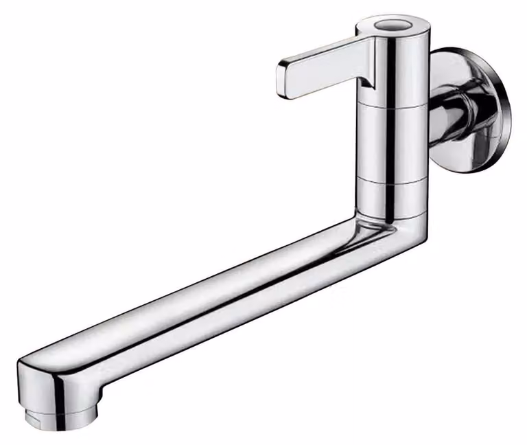 Rubinetto per lavabo, acqua fredda, montaggio a parete, ottone cromato, 20 cm