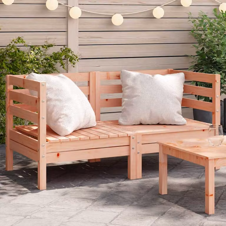 Set di 2 divani angolari da giardino vidaXL in legno di Douglas con cuscini in tessuto marrone e bianco