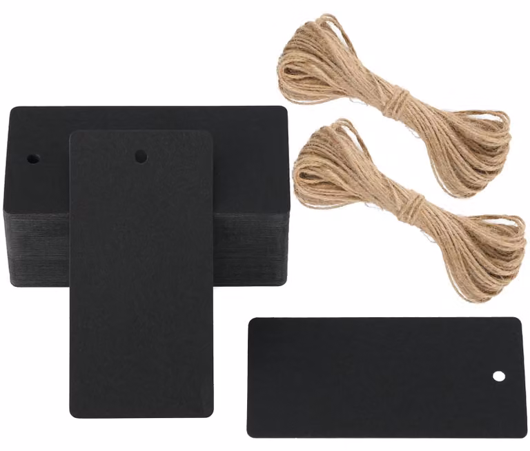 100 etichette regalo, realizzate in carta kraft da 300 g/m², dimensioni 4,5 x 9 cm, complete di corda in iuta