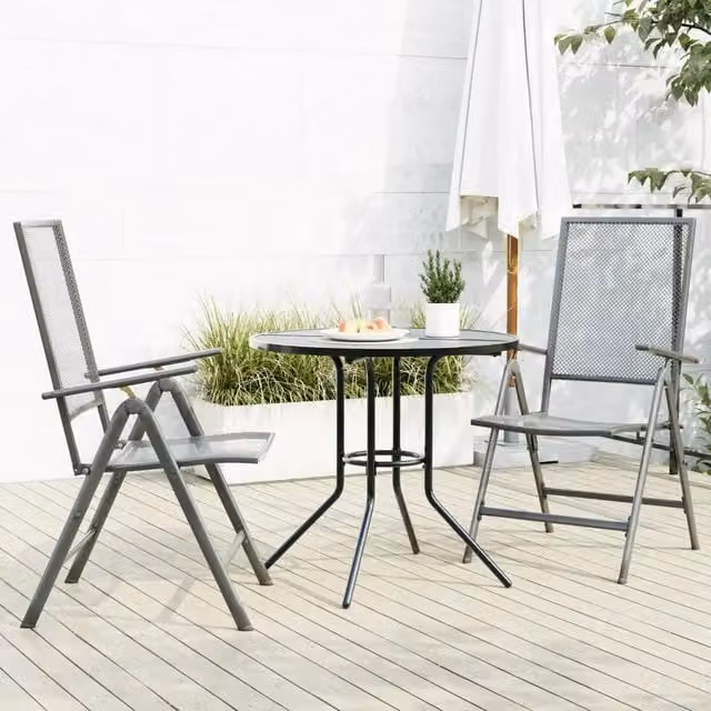 Set Sedie Giardino Reclinabili 3pz Antracite Acciaio Verniciato 3283760