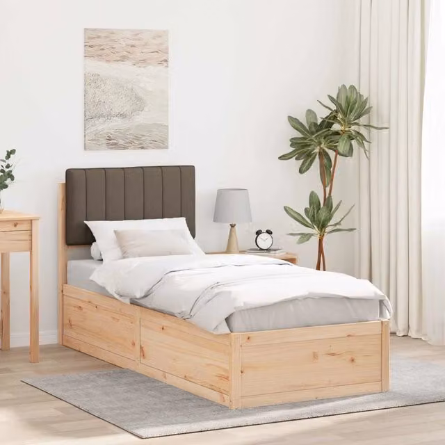 Letto con Testiera Rivestita in Tessuto Beige e Struttura in Pino Massello vidaXL L 80 x P 200 cm – 1
