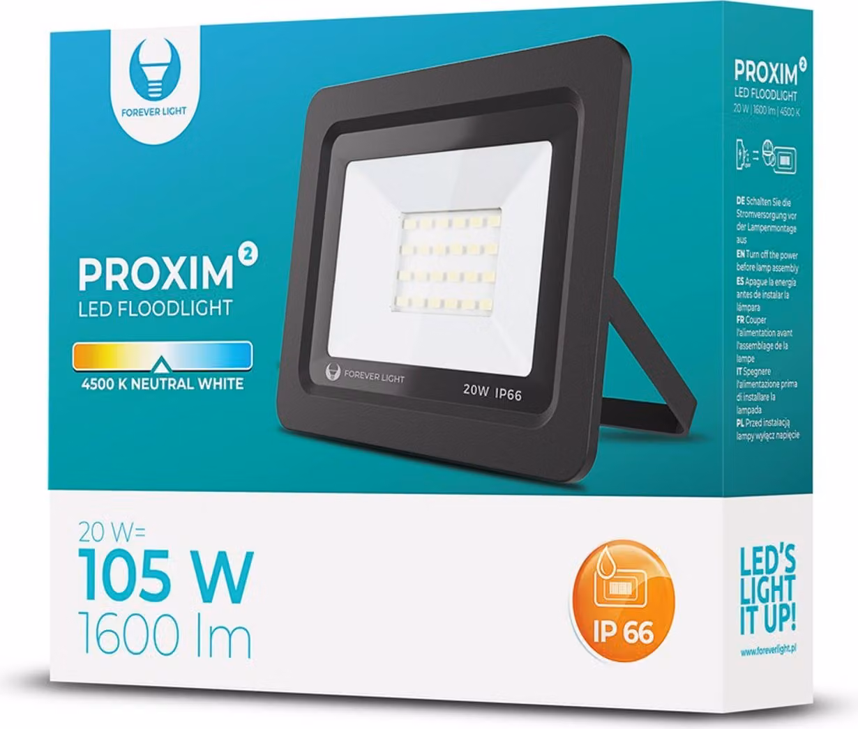 Proiettore LED PROXIM ll IP66 Impermeabile Proiettore 20W Sostituisce 105W Bianco neutro (4500K) 1600LM Faretto Faretto da esterno Proiettore da parete