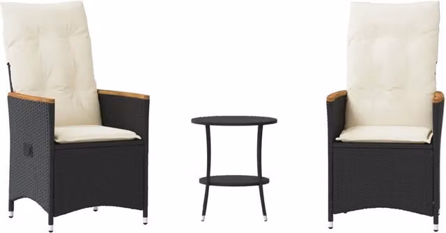 Set da Bistr¨° 3 pz | Set Salotto da Giardino con Cuscini Nero in Polyrattan