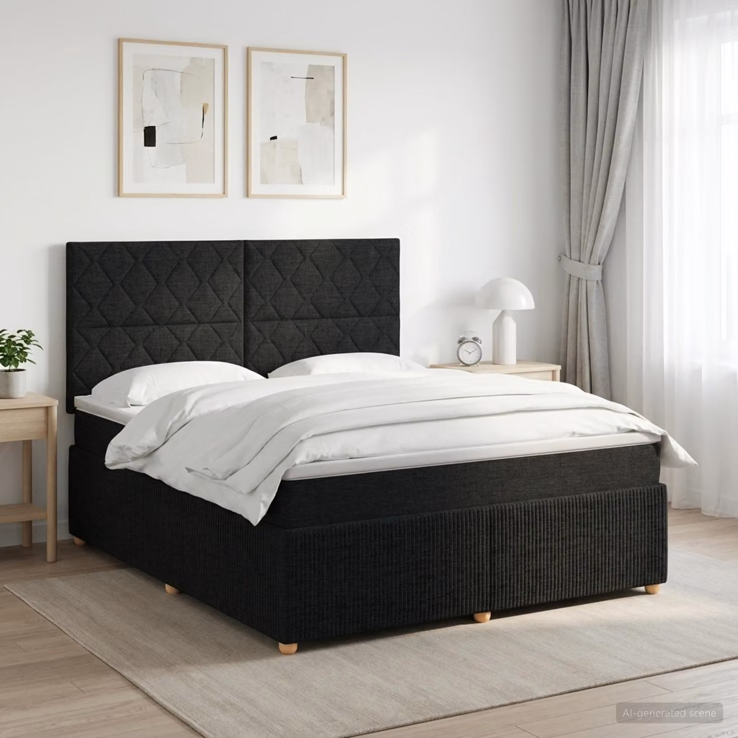 Letto box spring con materasso vidaXL in tessuto nero, L/P: 140 x 190 cm