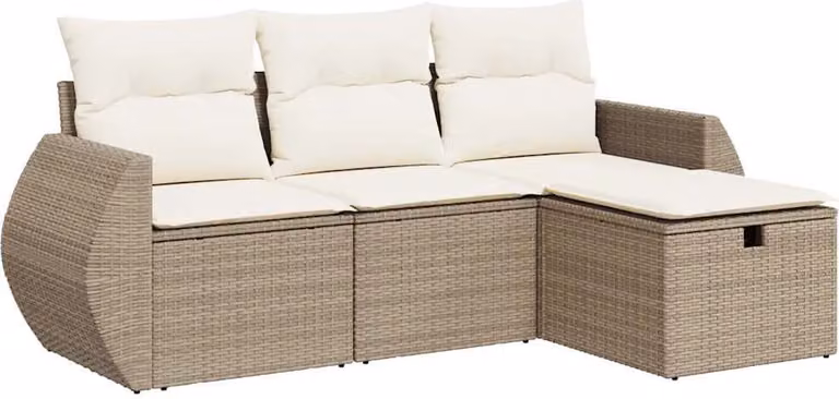 Set Divano da Giardino 4 pz con Cuscini Beige in Polyrattan