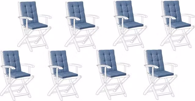 Set di 8 cuscini da esterno in poliestere blu trapuntato, spessi, per sedie da giardino, con lacci, resistenti ai raggi UV e all'acqua