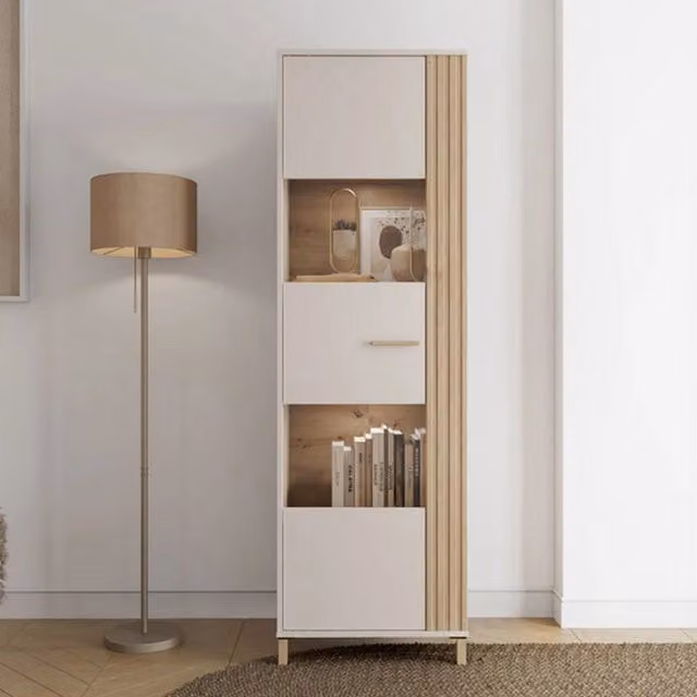 Mobile Espositore DMORA Mondaino con Ante in Vetro e Ripiani Interni, Colore Marrone Rovere, L/P/H: 59.5 x 40 x 192.5 cm – 1