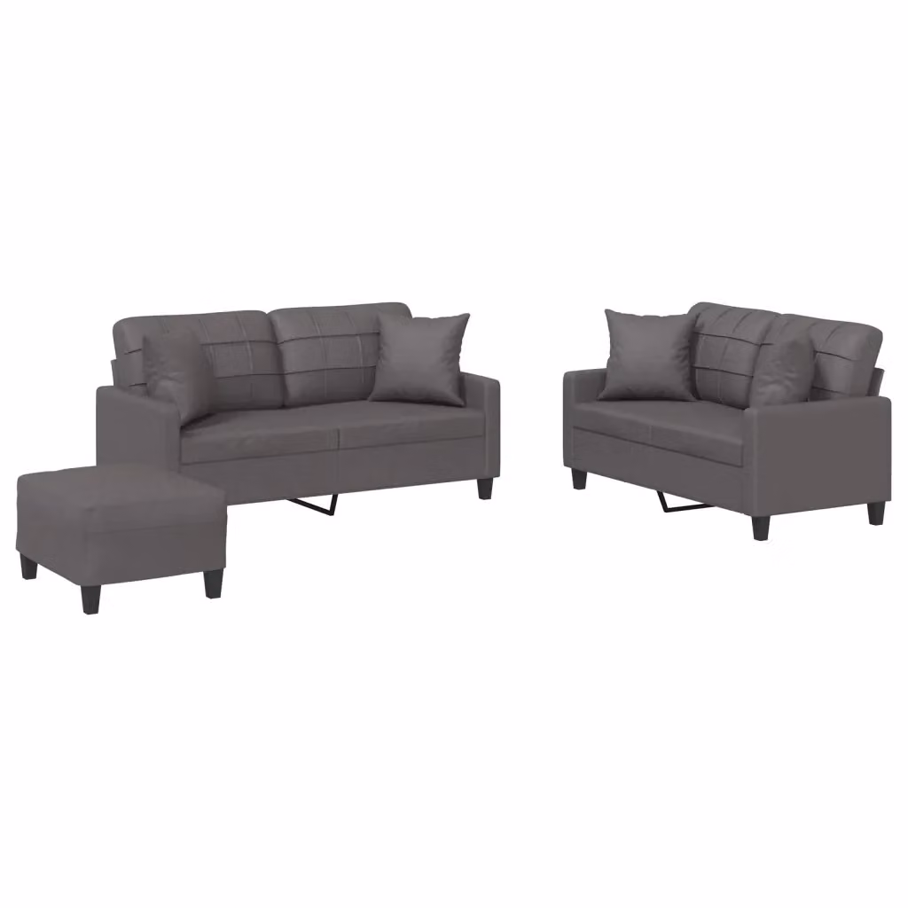 Set di 3 divani vidaXL in similpelle grigia con cuscini per soggiorno in stile moderno – 2