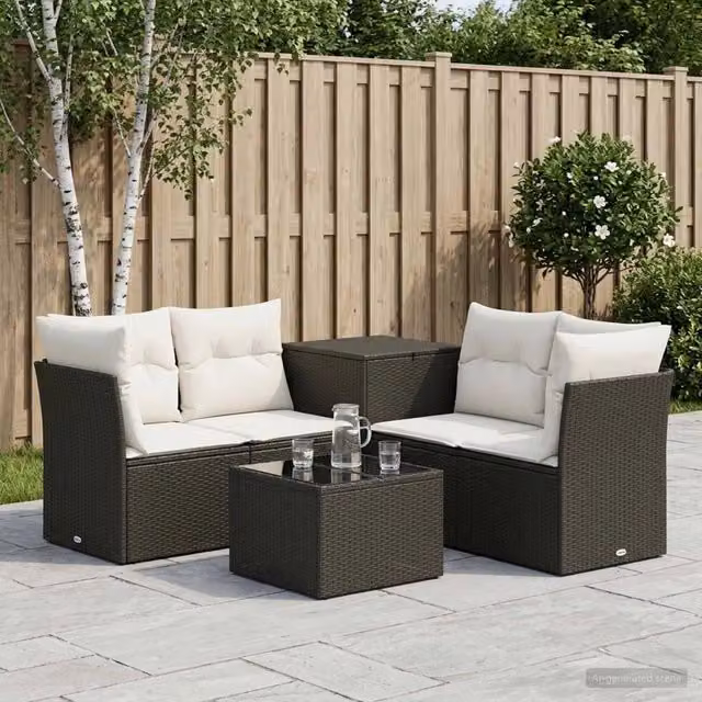 Set di divani 6 pz Nero e Bianco Crema 55 x 55 x 37 cm 3447338