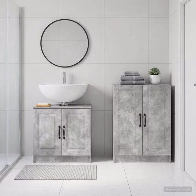 Set di mobili da bagno moderni vidaXL composto da mobile lavabo e mobile laterale in legno, colore grigio opaco, L/P/H: 59,5 x 31,5 x 80,0 cm e 29,6 x 31,5 x 76,7 cm
