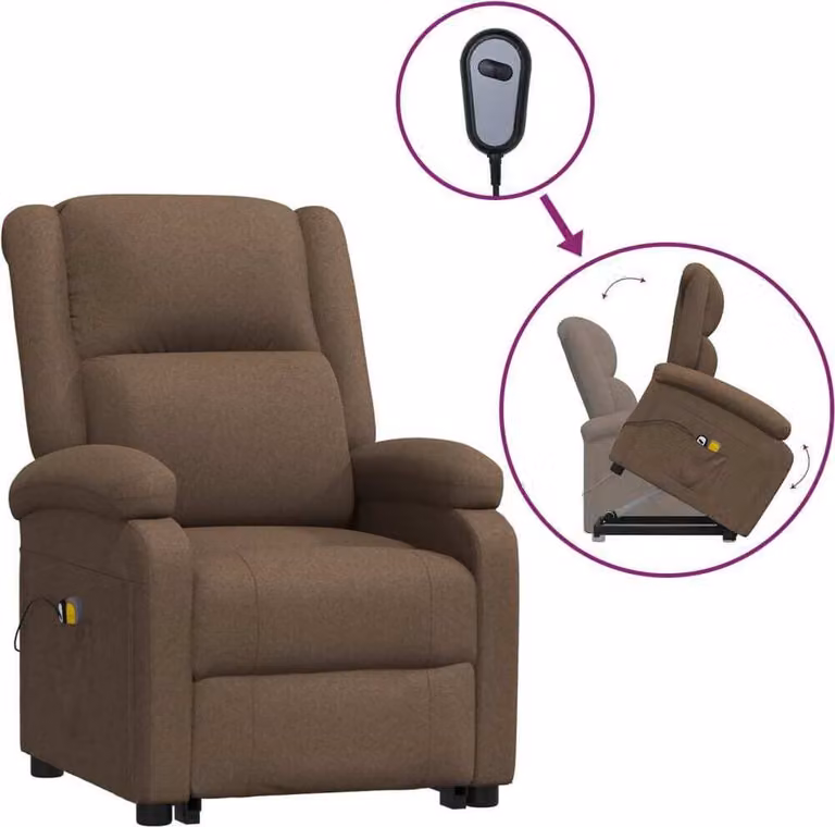 vidaXL Poltrona per massaggi con ausilio per la posizione eretta in tessuto marrone