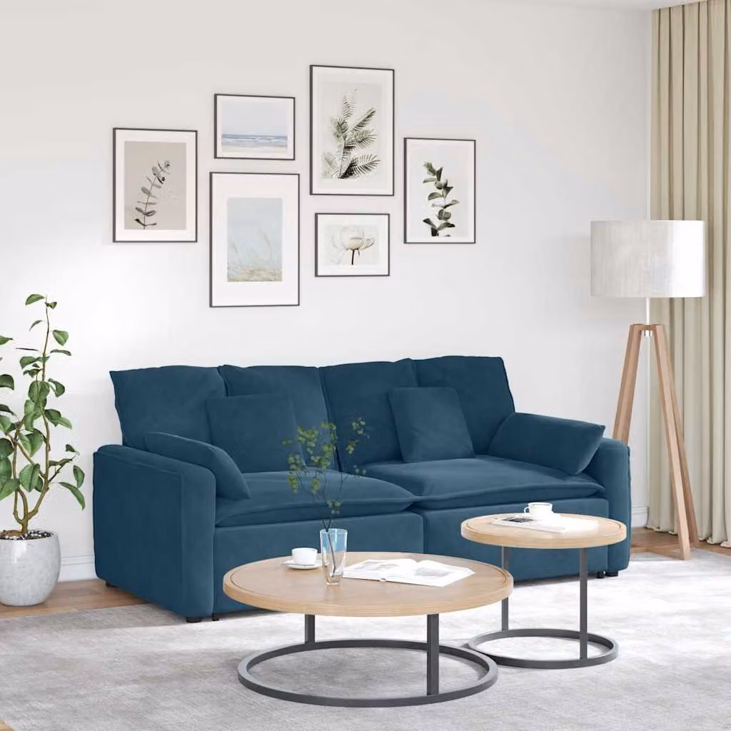 vidaXL Divano Modulare in Velluto Blu con Cuscini e Struttura in Metallo e Legno