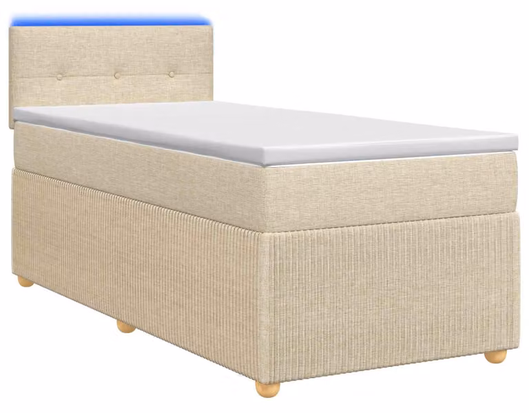 Letto a molle con materasso crema 100 x 200 cm in tessuto
