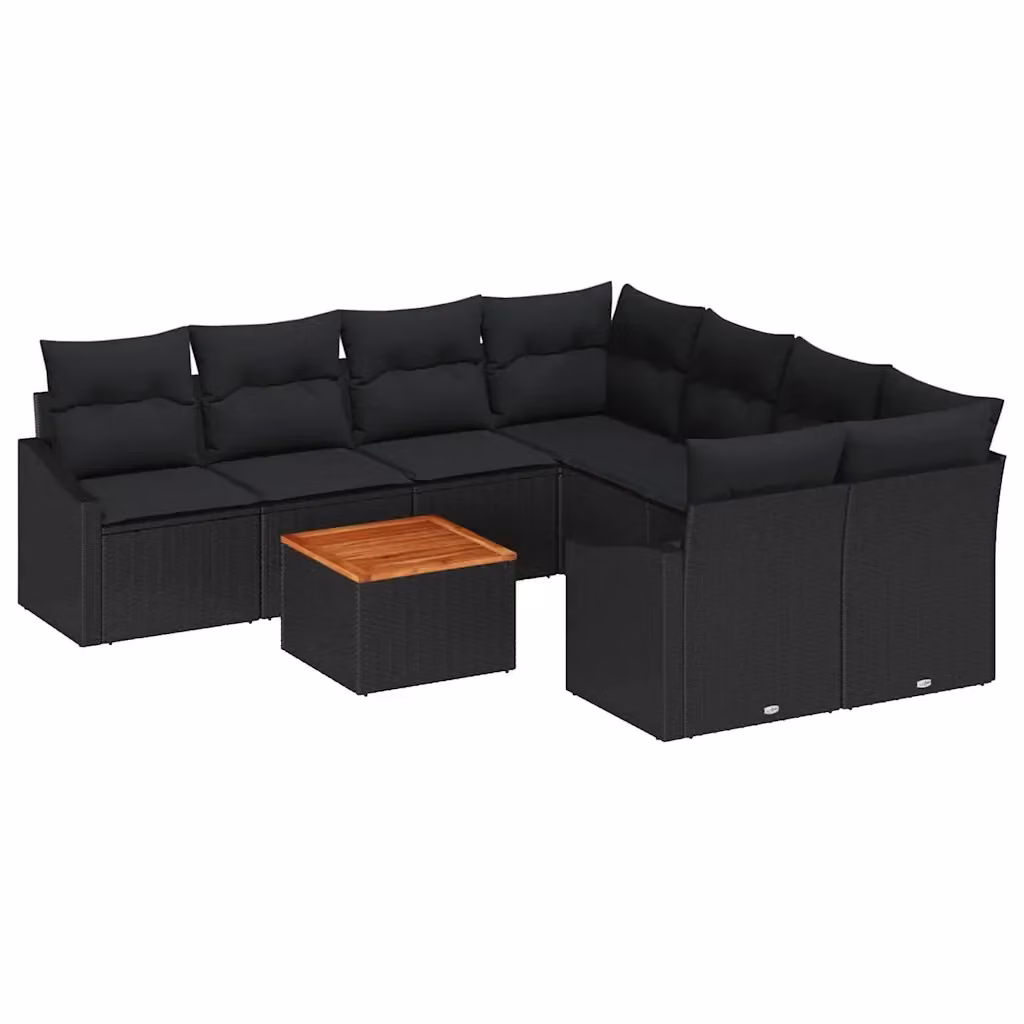 vidaXL Set Divano da Giardino a L con Tavolino Nero in Polyrattan e Cuscini – 2