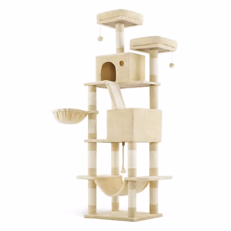 Tiragraffi a Più Livelli 168 cm Grigio Chiaro | FEANDREA, Beige / XXL (60 x 50 x 206 cm)