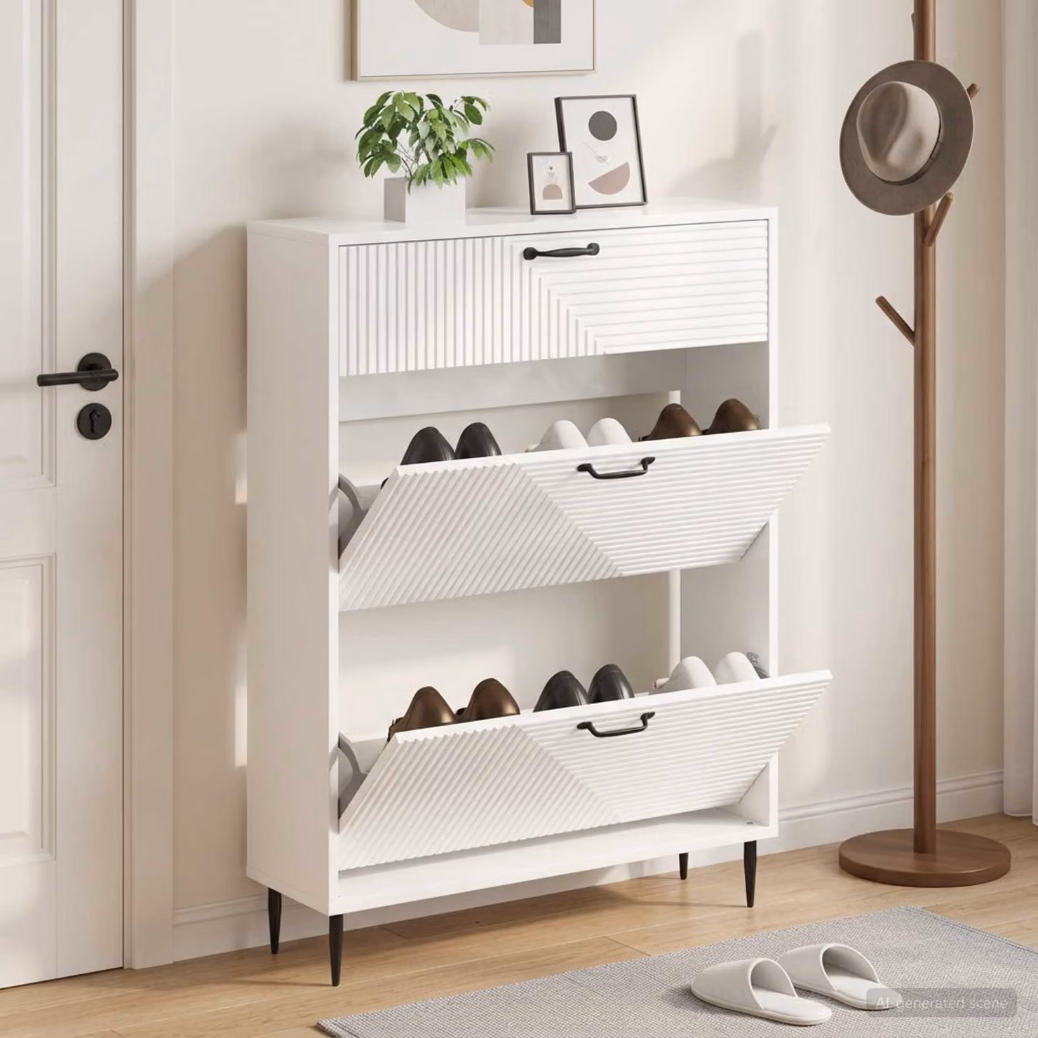 Mobile porta scarpe vidaXL HAARLEM moderno in MDF e metallo L: 78 cm, P: 24 cm, H: 103 cm