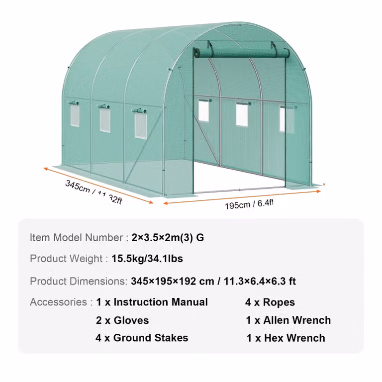 Serra VEVOR con porta ad accesso diretto, struttura in acciaio robusta e sistema di ventilazione regolabile, dimensioni 12x7x7 piedi = 12x7x7 piedi
