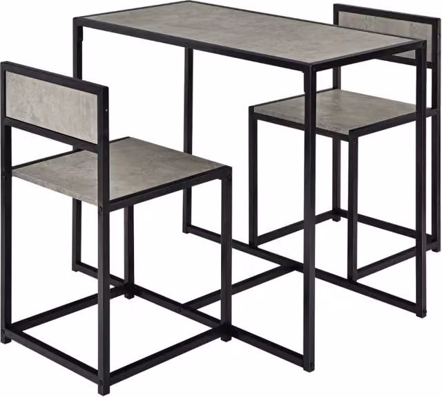 Set da pranzo Design Mania composto da tavolo rettangolare e 2 sedie in legno e metallo, colore grigio, stile rustico