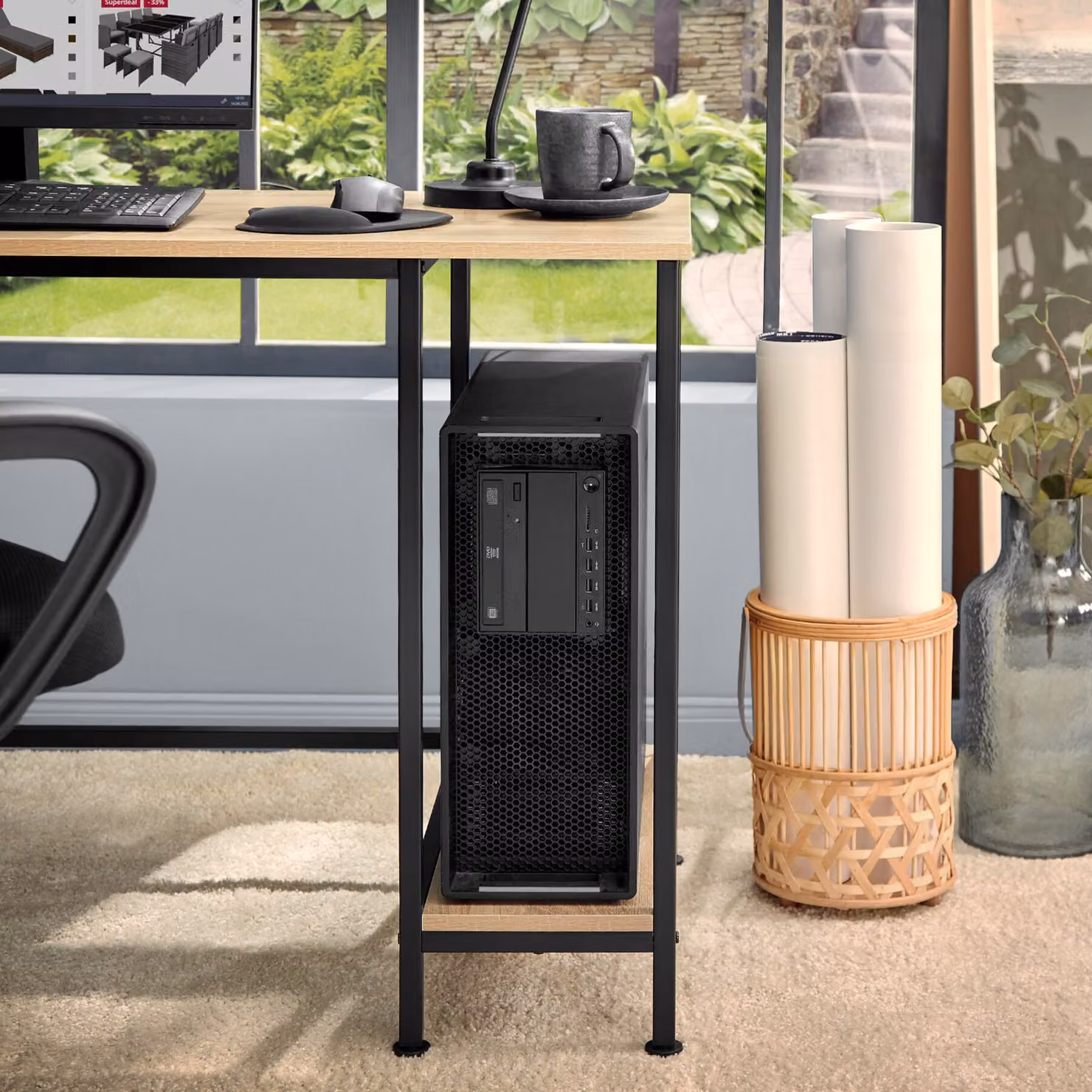 Scrivania da computer TecTake in stile industriale, colore rovere e beige, L: 137 cm, P: 55 cm, H: 75 cm – 2