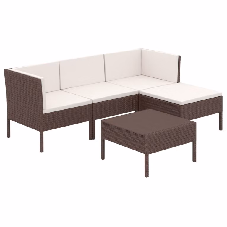 Set Divani da Giardino 5 pz con Cuscini in Polyrattan Marrone