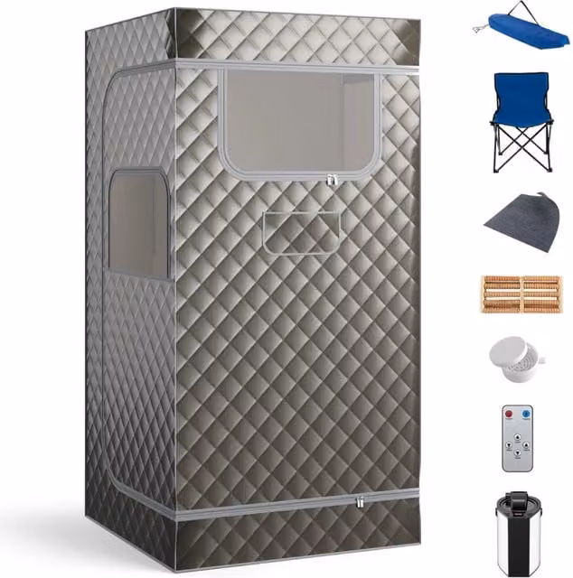 Sauna portatile a vapore per casa con generatore di vapore da 3L telecomando-Box sauna completo 1 posto Grigio