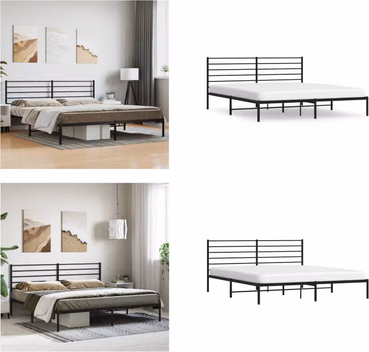 vidaXL Struttura letto con testiera in metallo nero 193x203 cm - Struttura letto - Cornici letto - Struttura letto - Letto