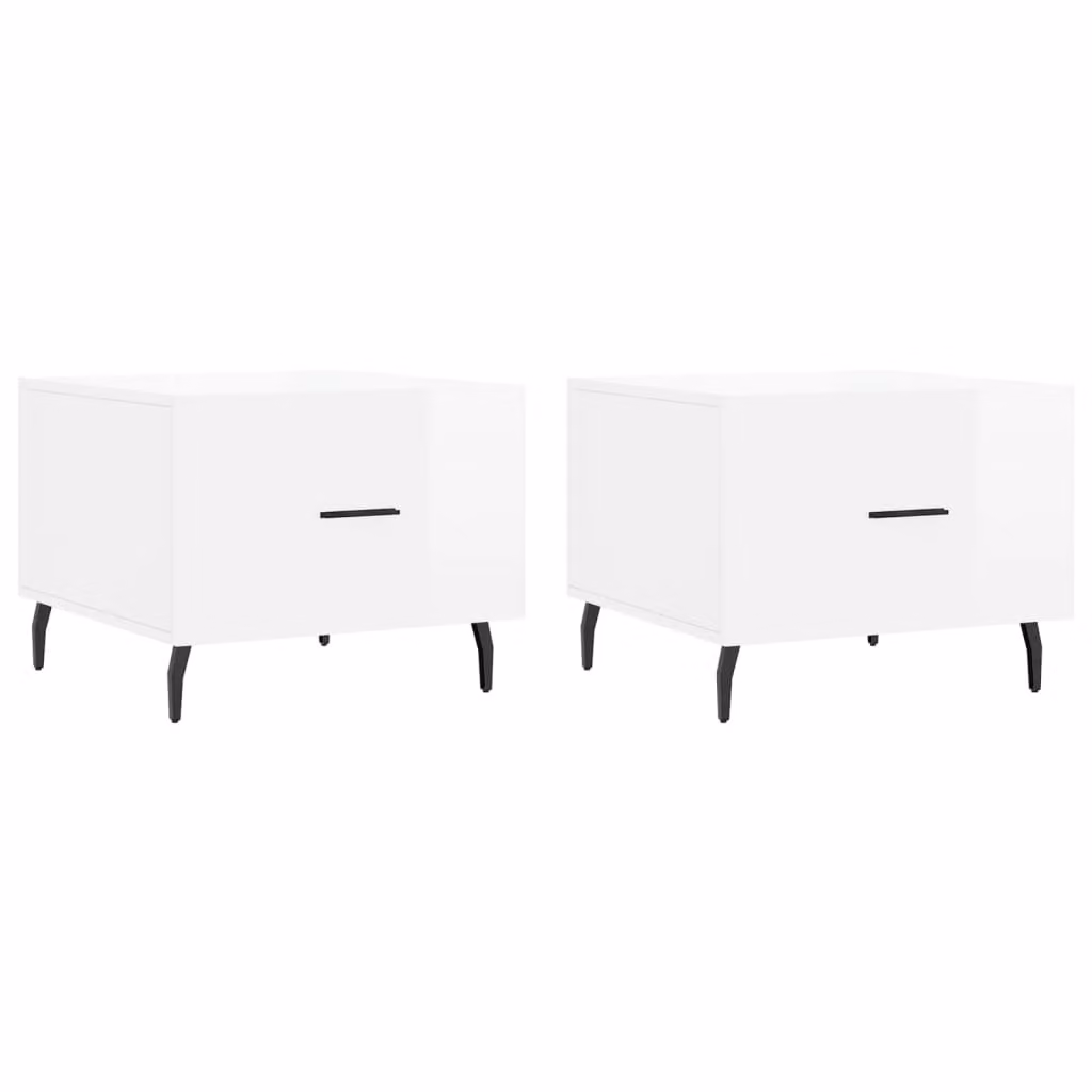 Tavolini Salotto 2pz Bianco Lucido 50x50x40cm Legno Multistrato