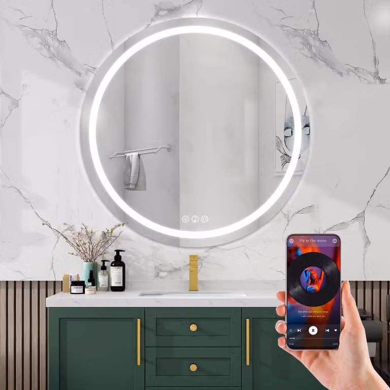Specchio da bagno LED rotondo, diametro 80 cm, con Bluetooth, 3 tonalità di luce, dimmerabile, grado di protezione IP44