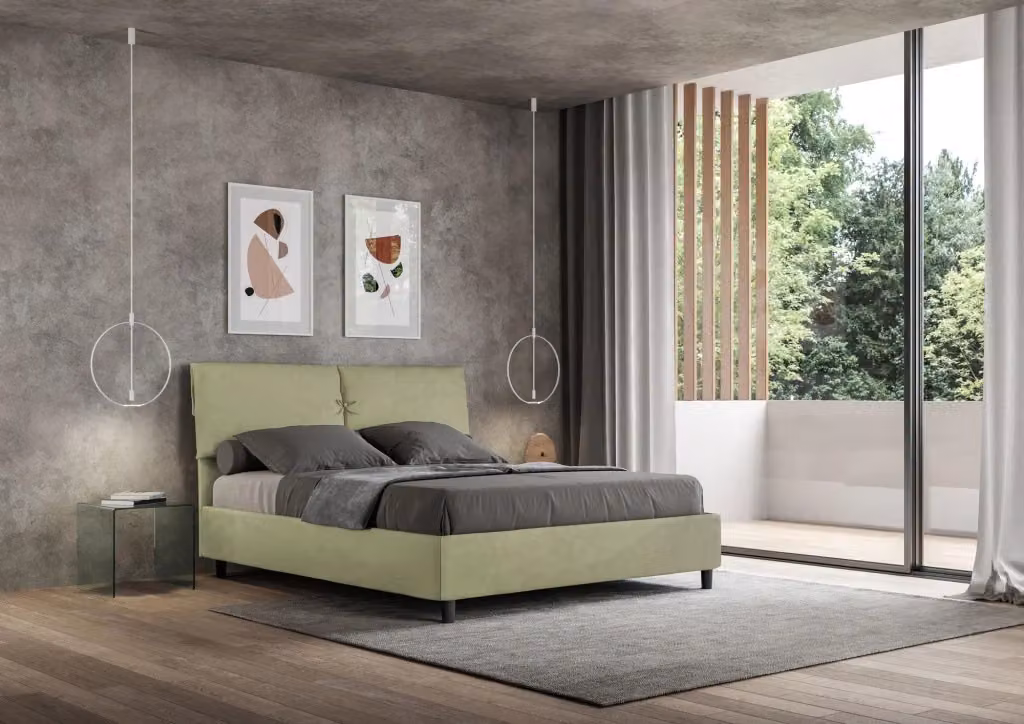 Letto matrimoniale imbottito BS COM in microfibra colore verde L: 160 cm, P: 222 cm, H: 110 cm – 2