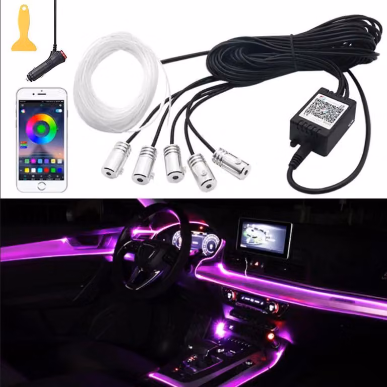 Striscia LED auto - 6 metri, RGB, con controllo musicale - 12 Volt - Adatta a diversi modelli