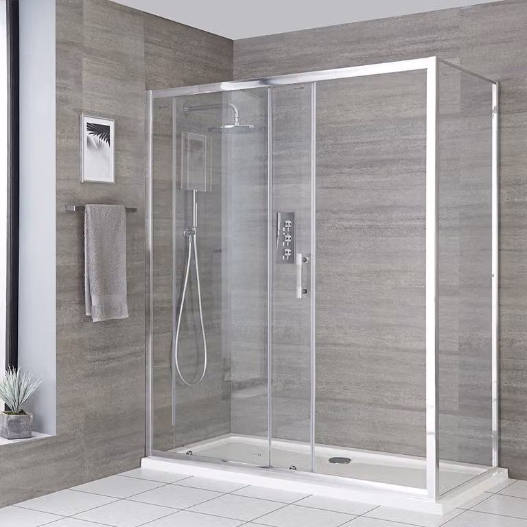 Box Doccia Angolare con Porta Scorrevole e Piatto Doccia Bianco - 1000 x 700mm - Portland