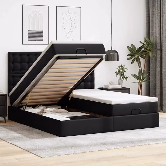 Letto con contenitore a sollevamento vidaXL in similpelle nero e bianco L/P/H: 203 x 180 x 128 cm – 1