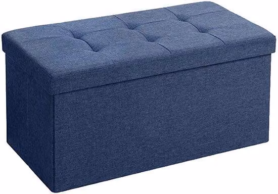 Panca con spazio contenitore Unyqoos® da 80 litri – panca pieghevole, blu navy, 76 x 38 x 38 cm, realizzata in pannello di fibra ad alta densità e imbottita al 100% in poliestere