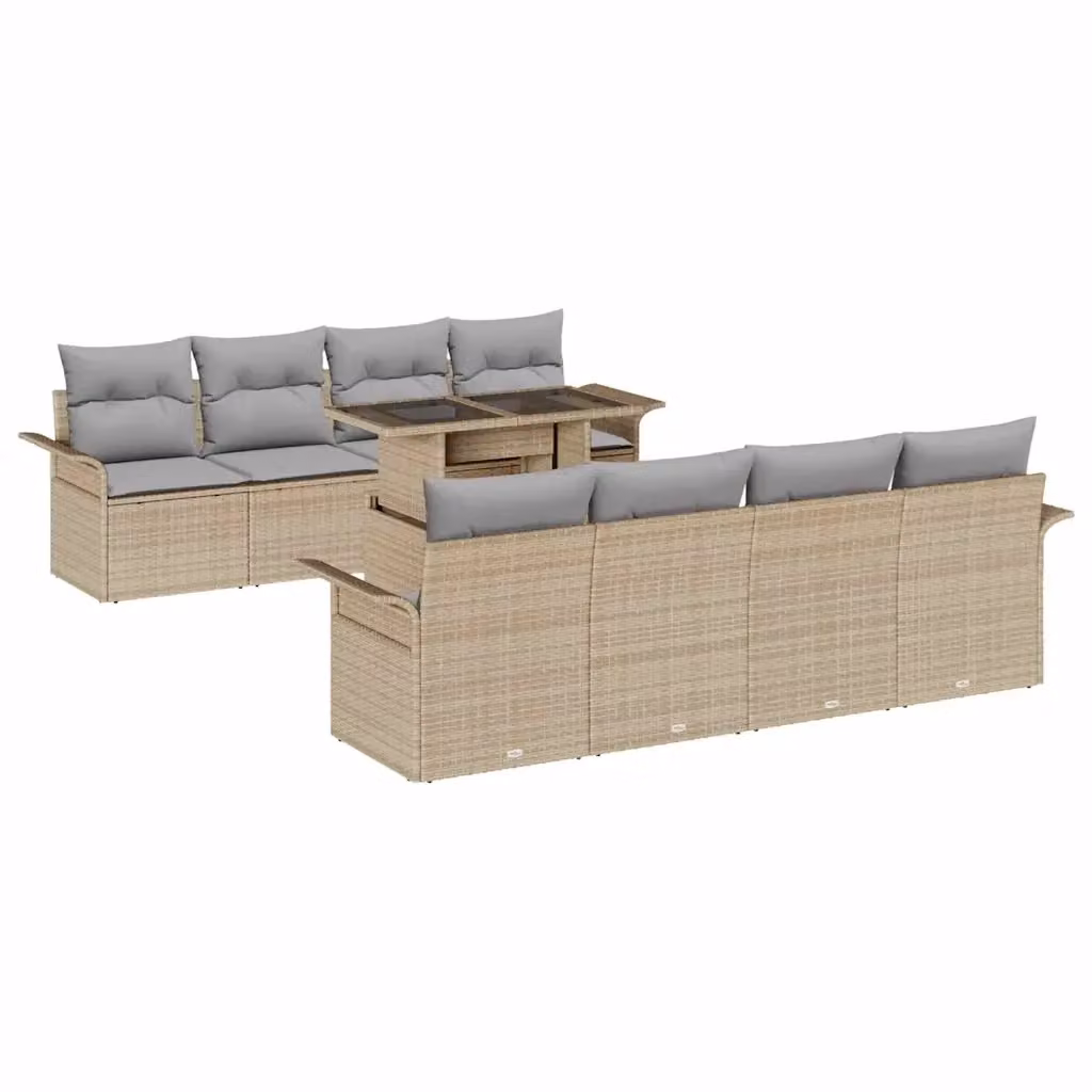 Set Divano da Giardino vidaXL 9 Pezzi Beige con Cuscini e Tavolino da Caffè in Acciaio Verniciato a Polvere – 2